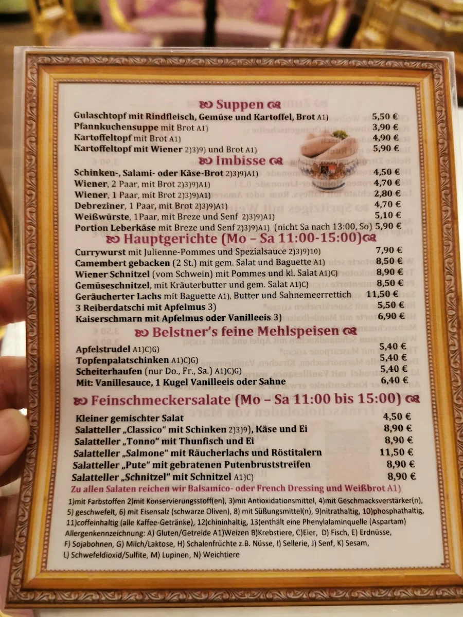 Speisekarte, Café Belstner