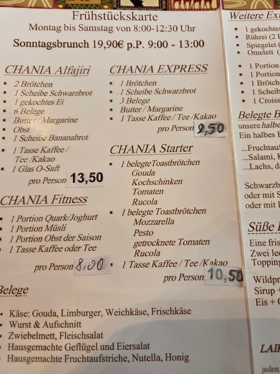 Speisekarte, Chania Coffee House