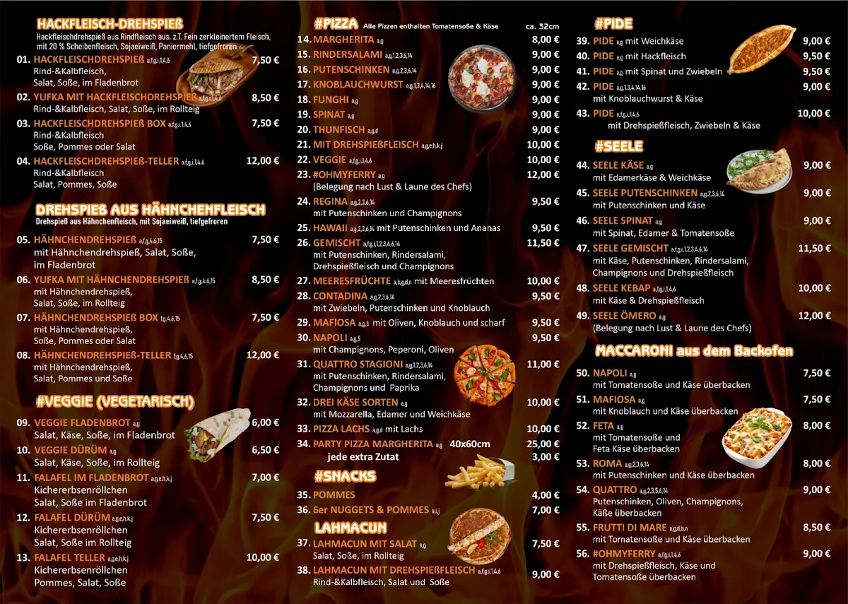 Speisekarte, #ohmyferry Kebap und Pizza