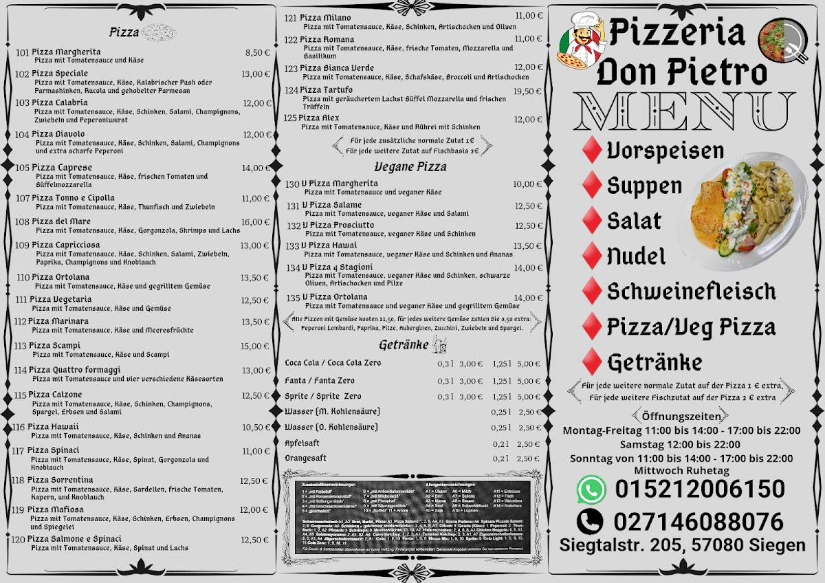 Speisekarte, Pizzeria Don Pietro