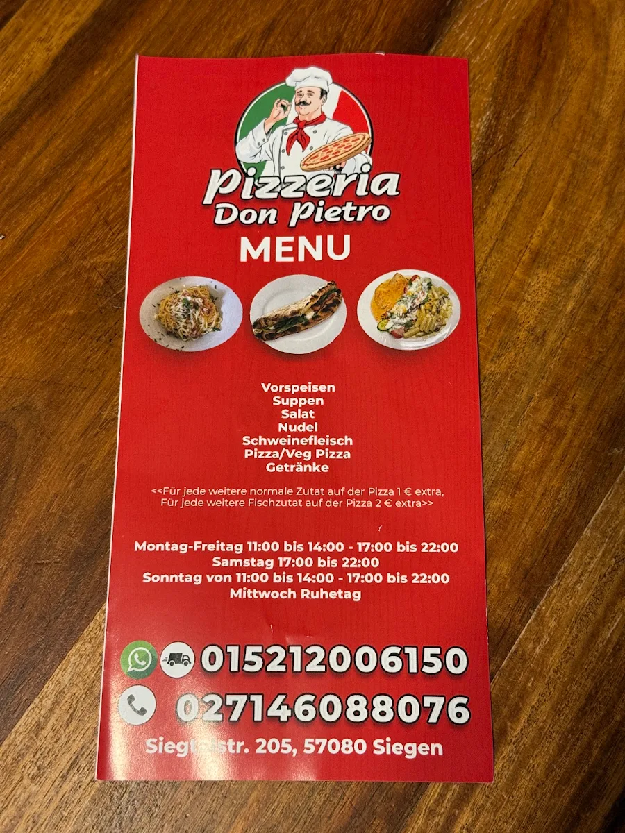 Speisekarte, Pizzeria Don Pietro
