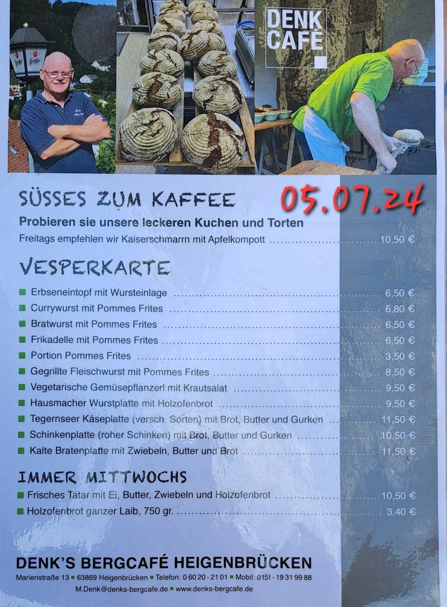Speisekarte, Denk's Berg-Cafe