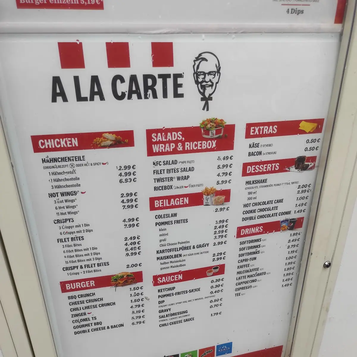 Speisekarte, Kentucky Fried Chicken
