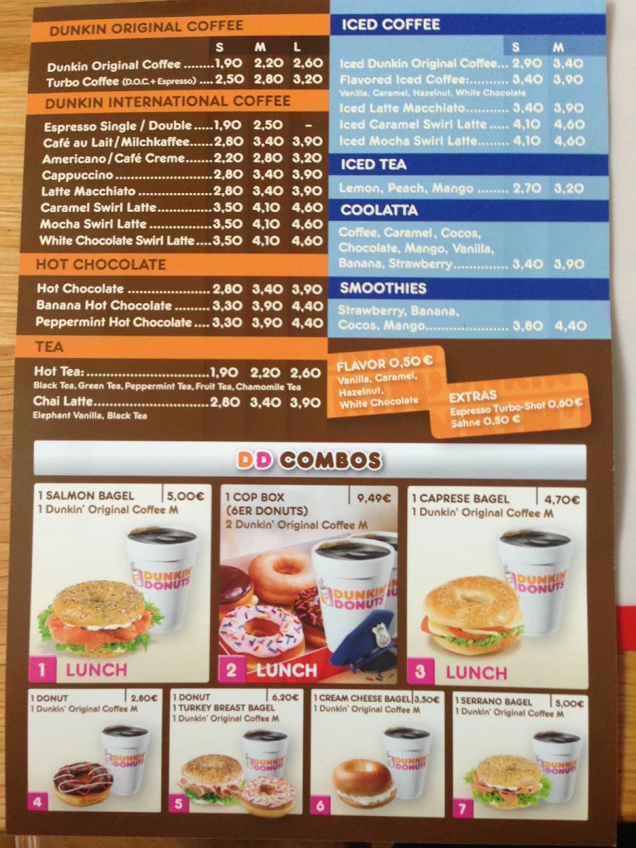 Speisekarte, Dunkin'