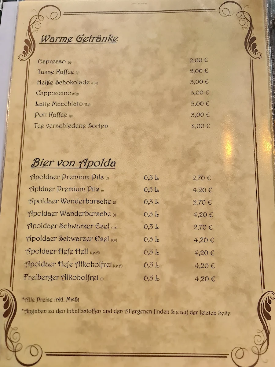 Speisekarte, Gaststätte Die Ellern, Bowlingbahn und Biergarten