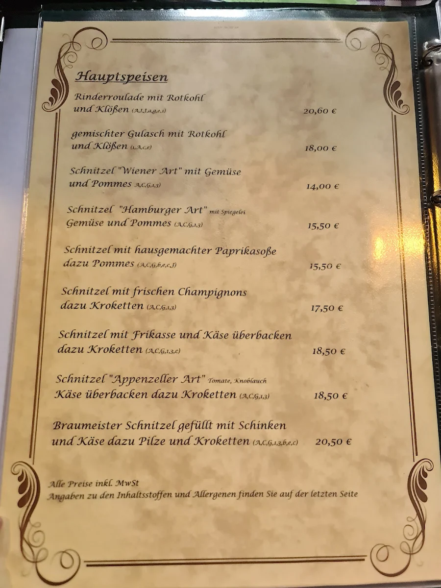 Speisekarte, Gaststätte Die Ellern, Bowlingbahn und Biergarten