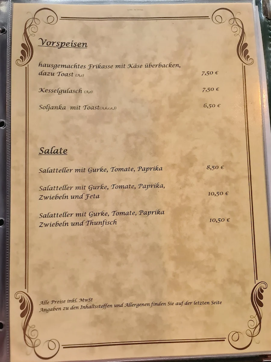 Speisekarte, Gaststätte Die Ellern, Bowlingbahn und Biergarten