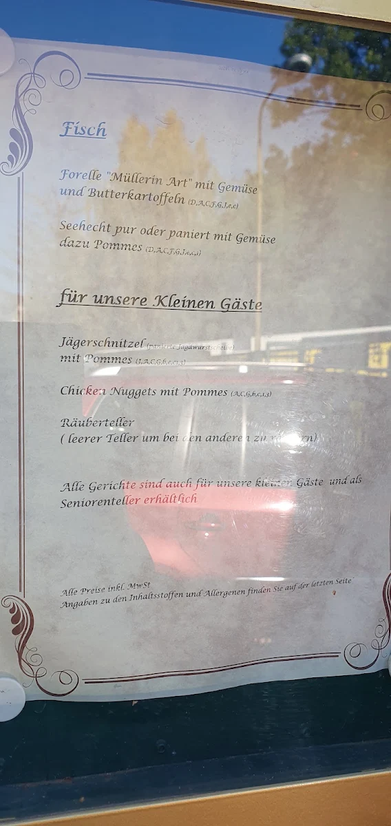 Speisekarte, Gaststätte Die Ellern, Bowlingbahn und Biergarten