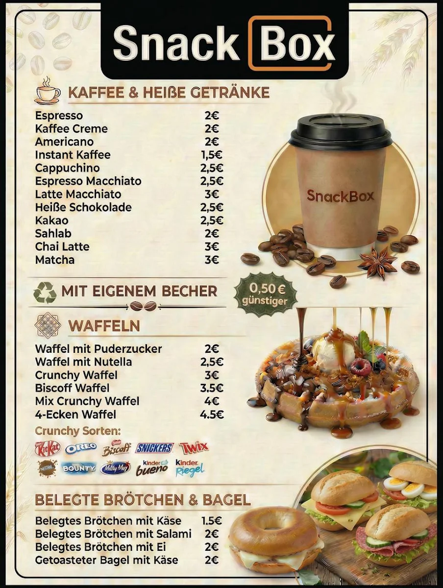Speisekarte, SnackBos Kiosk