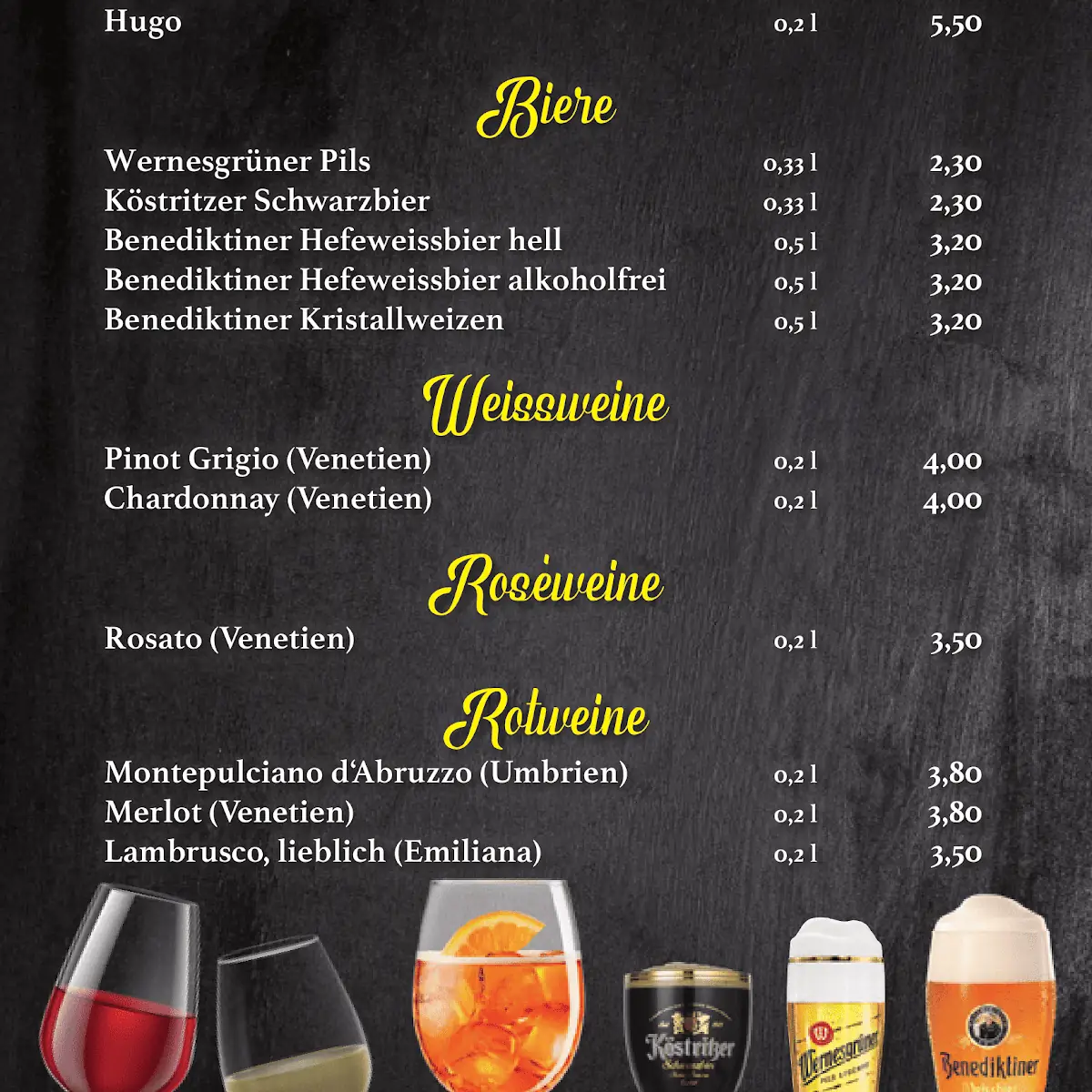 Speisekarte, Pizzeria da Bacco. Bald Wiedereröffnung