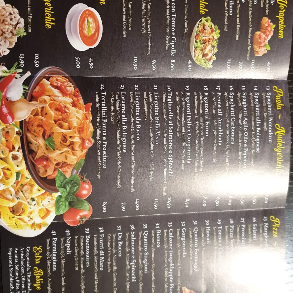 Speisekarte, Pizzeria da Bacco. Bald Wiedereröffnung