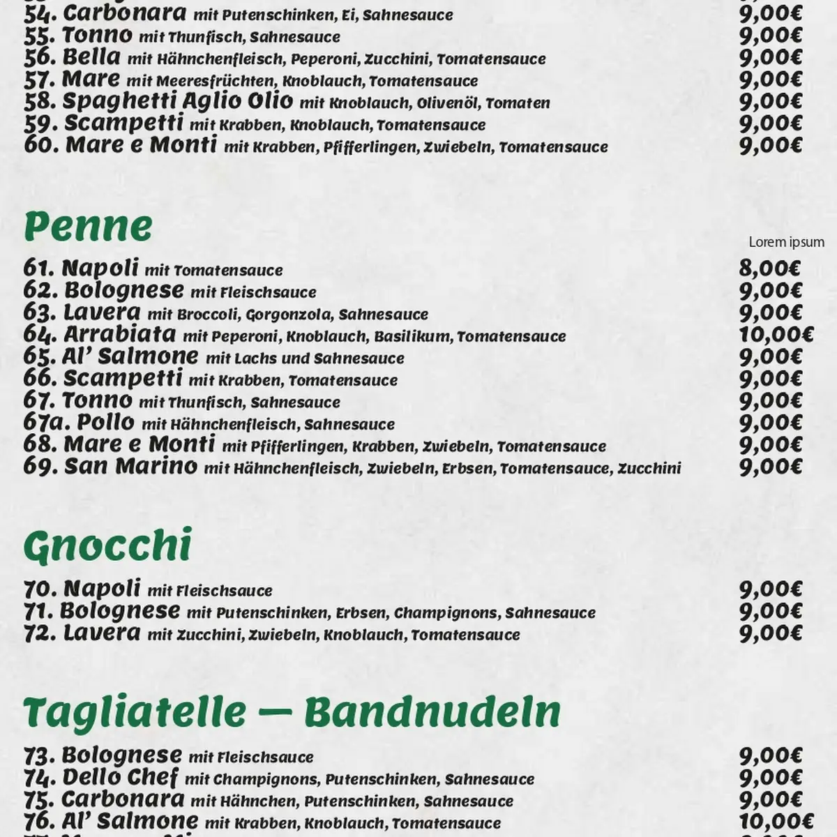 Speisekarte, Pizzeria Bella Wickede