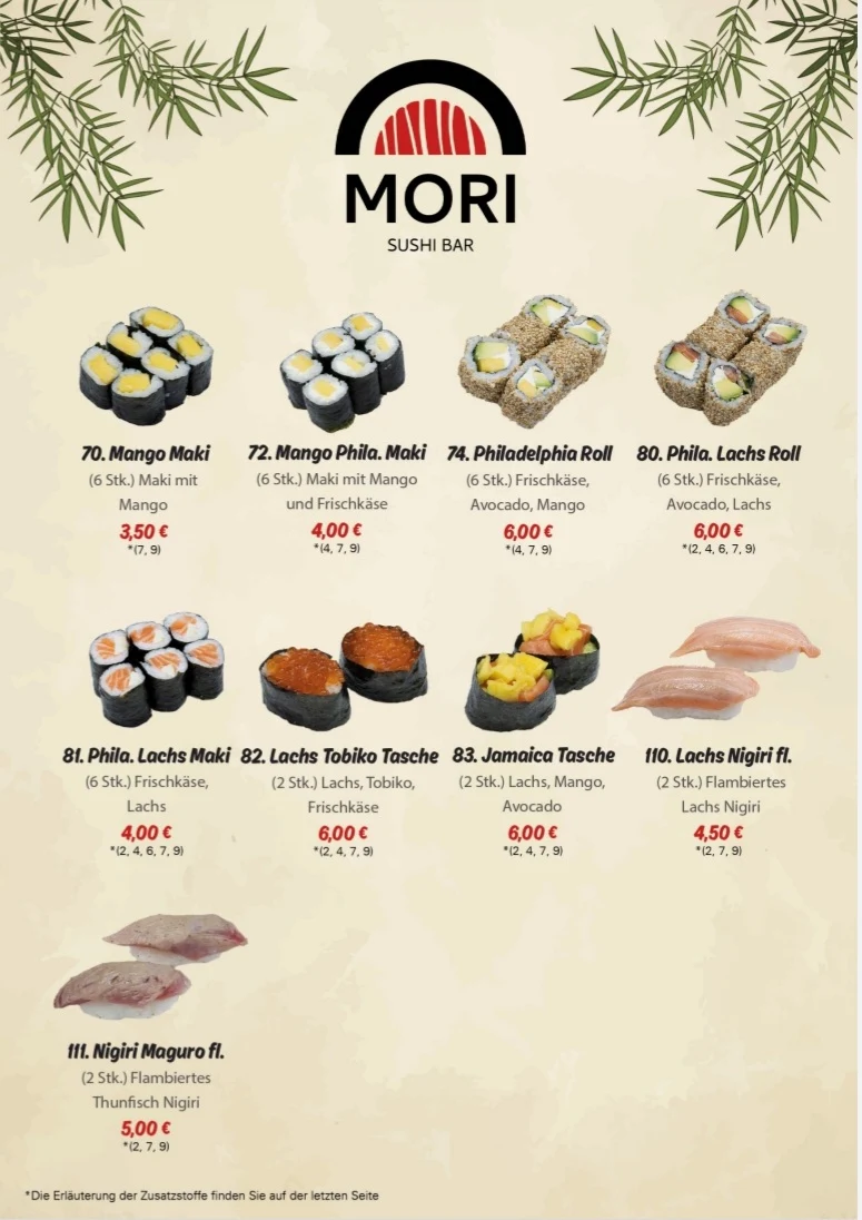 Speisekarte, Sushi Bar Mori
