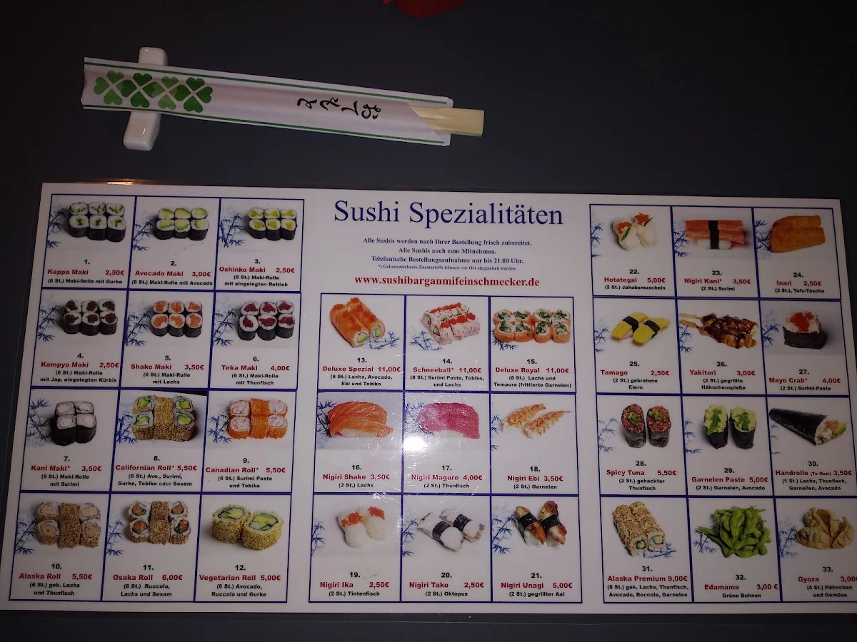 Speisekarte, Sushi Bar Mori