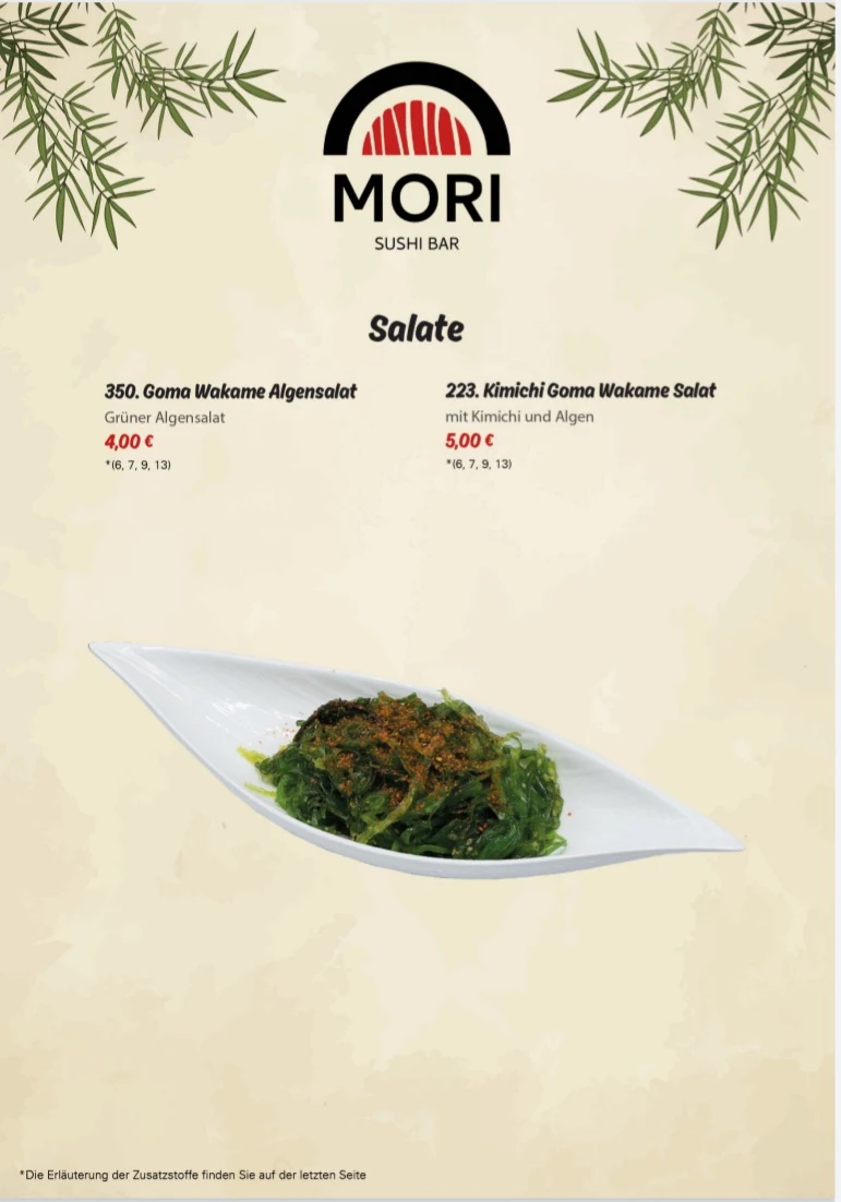 Speisekarte, Sushi Bar Mori
