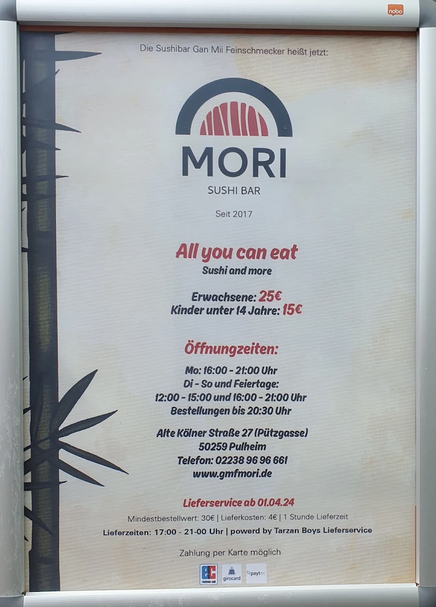 Speisekarte, Sushi Bar Mori
