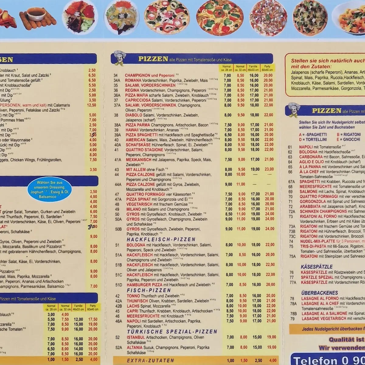 Speisekarte, Luckys Pizzaservice
