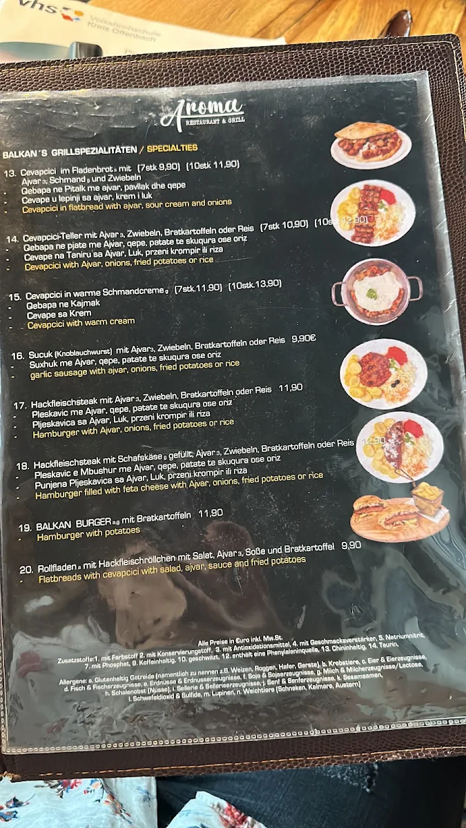 Speisekarte, Balkan Food Frankfurt