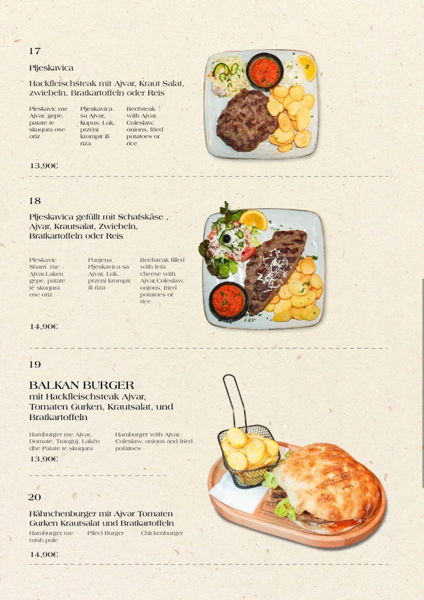 Speisekarte, Balkan Food Frankfurt