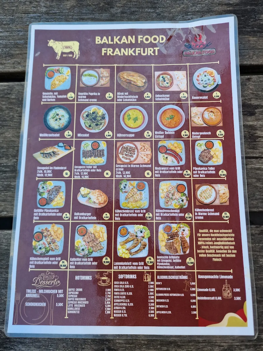 Speisekarte, Balkan Food Frankfurt