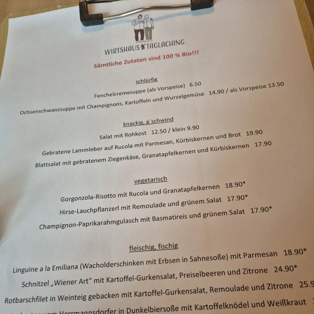 Speisekarte, Wirtshaus Taglaching