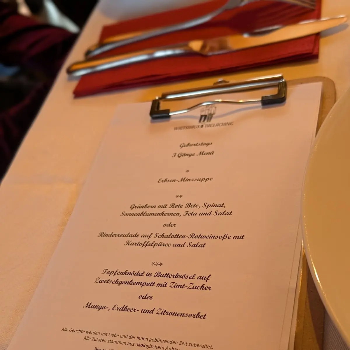 Speisekarte, Wirtshaus Taglaching