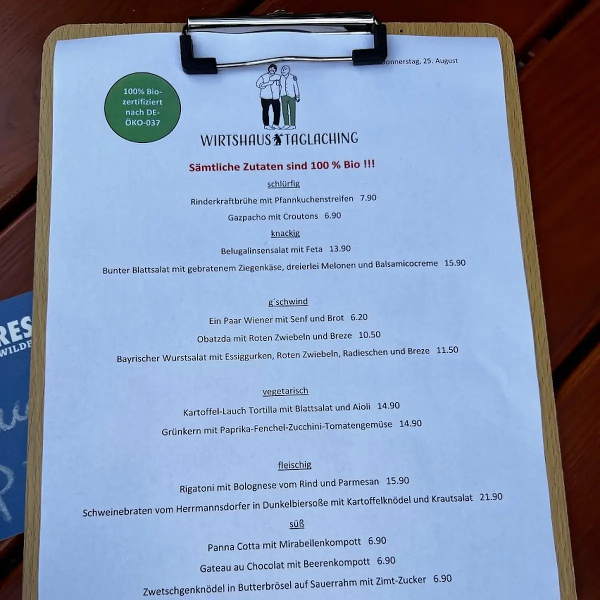 Speisekarte, Wirtshaus Taglaching