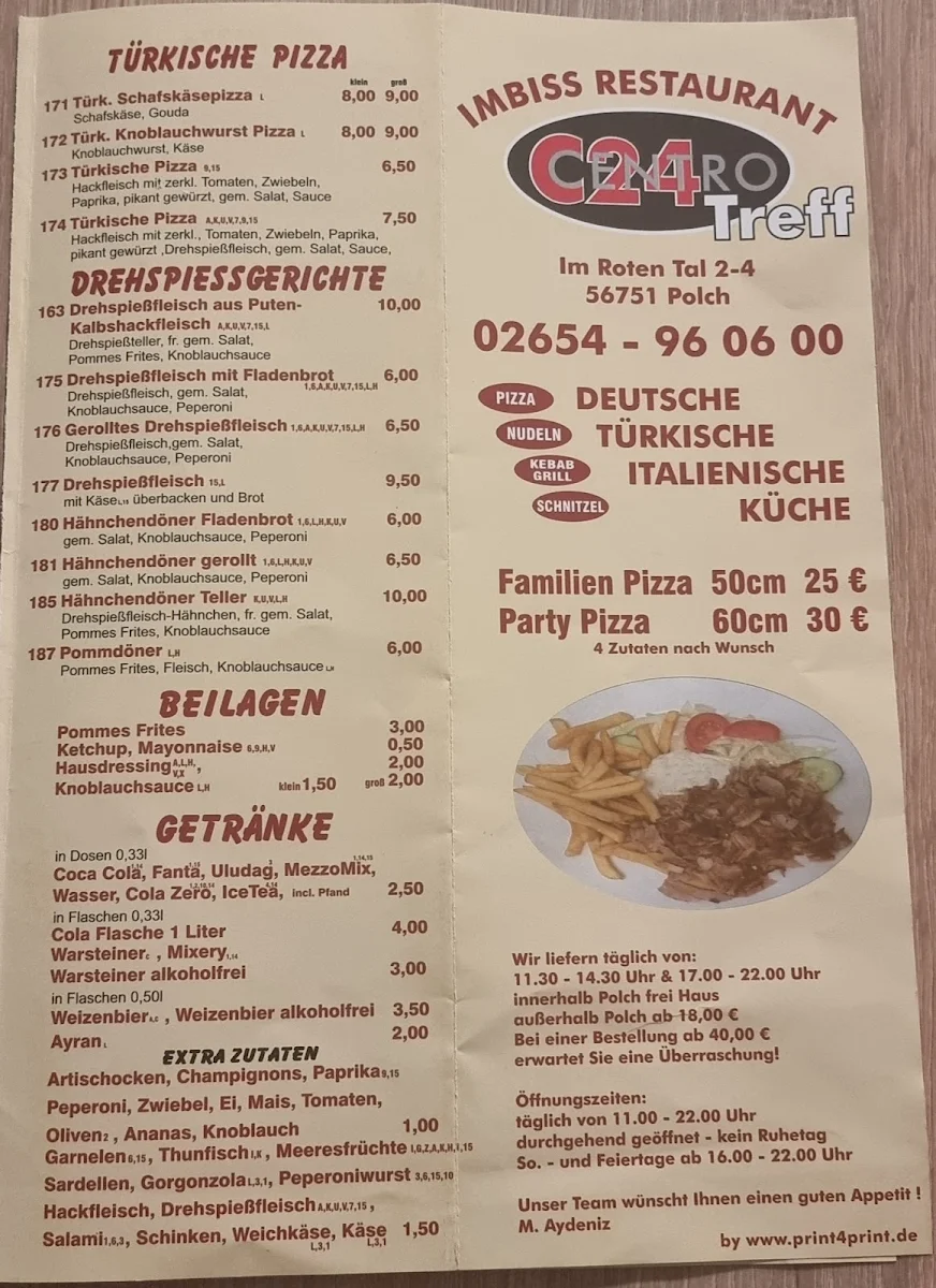 Speisekarte, CentroTreff 24