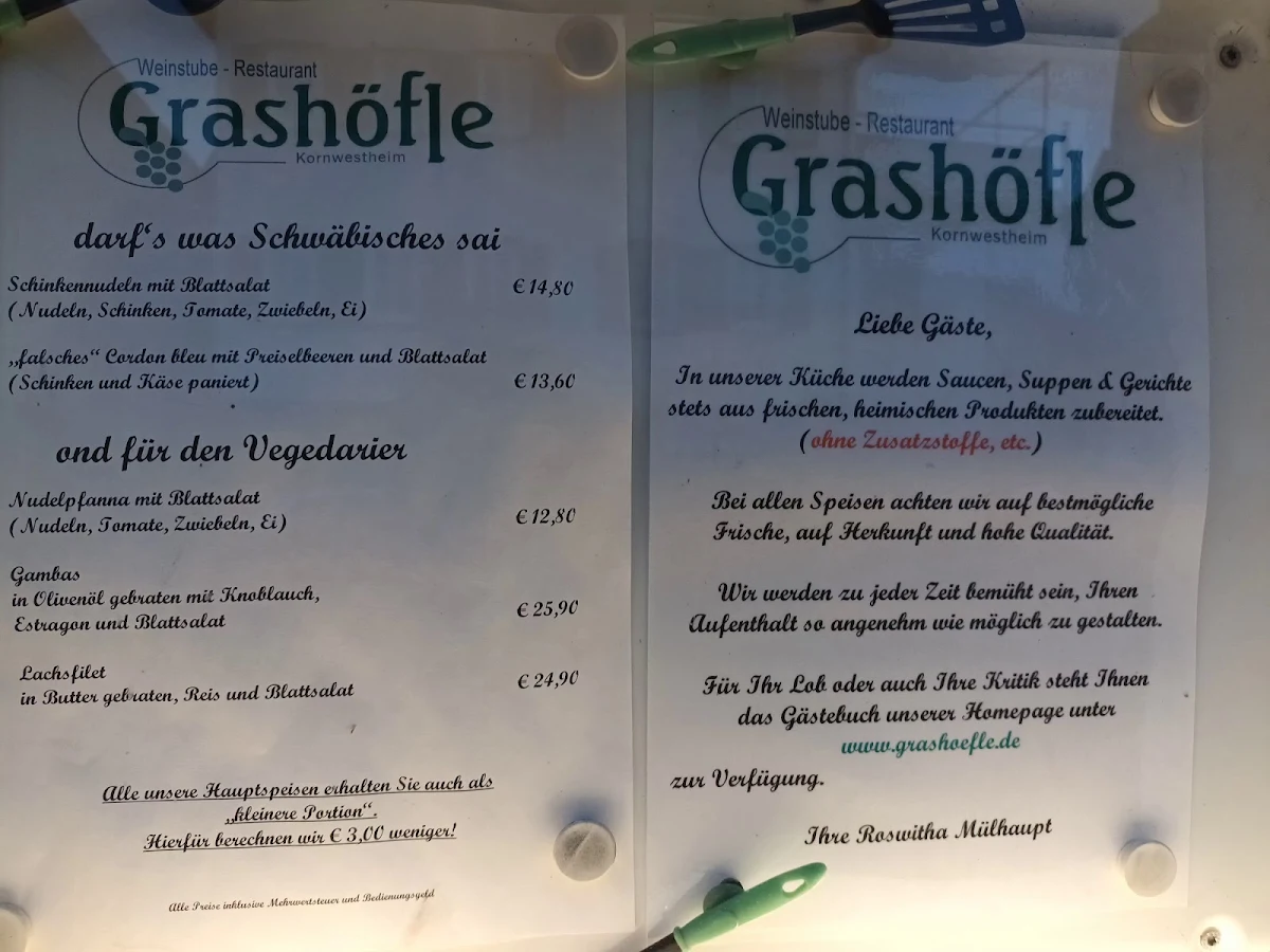 Speisekarte, Weinstube-Grashöfle-Restaurant