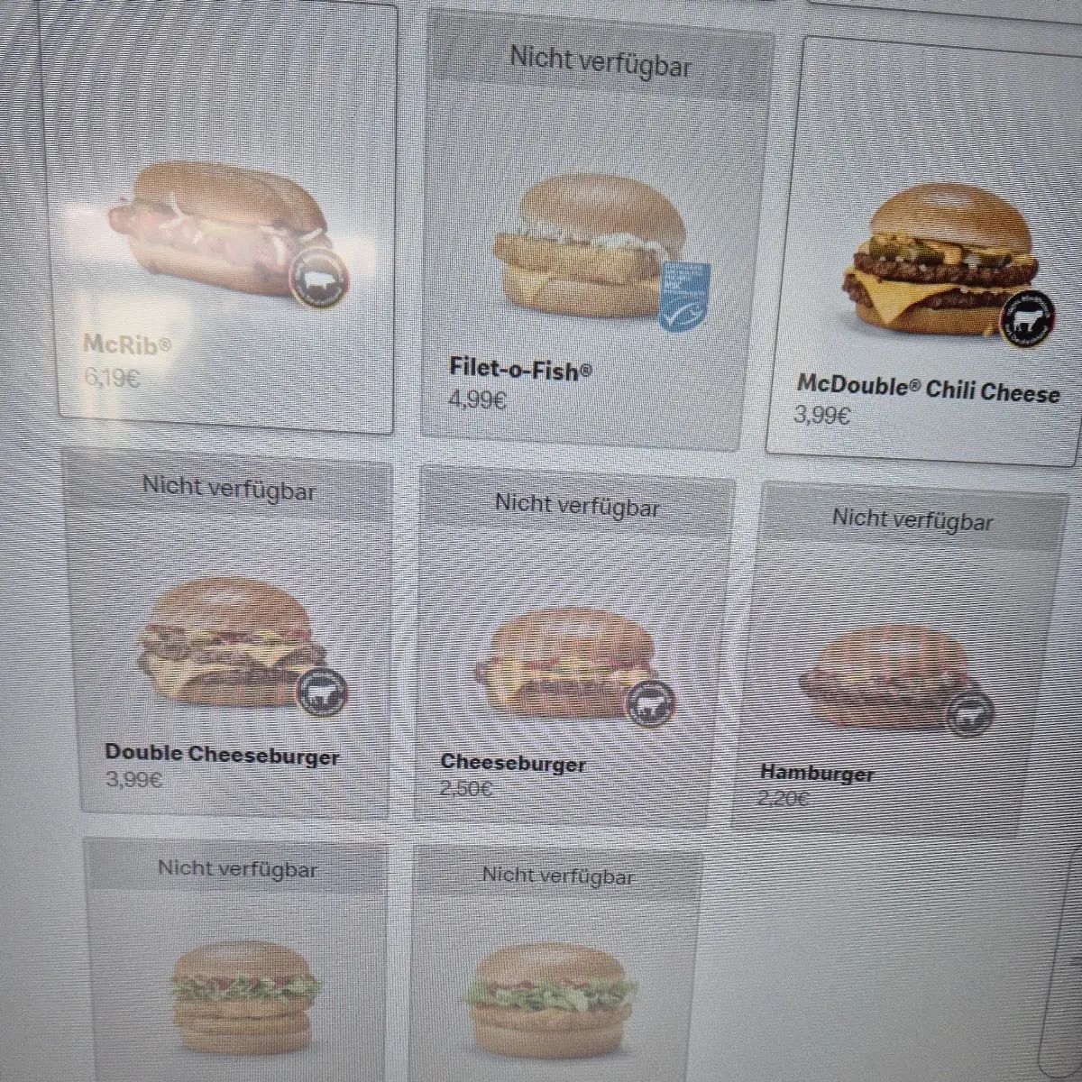 Speisekarte, McDonald's