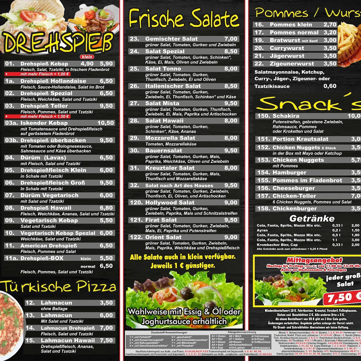 Speisekarte, Firat Pizza