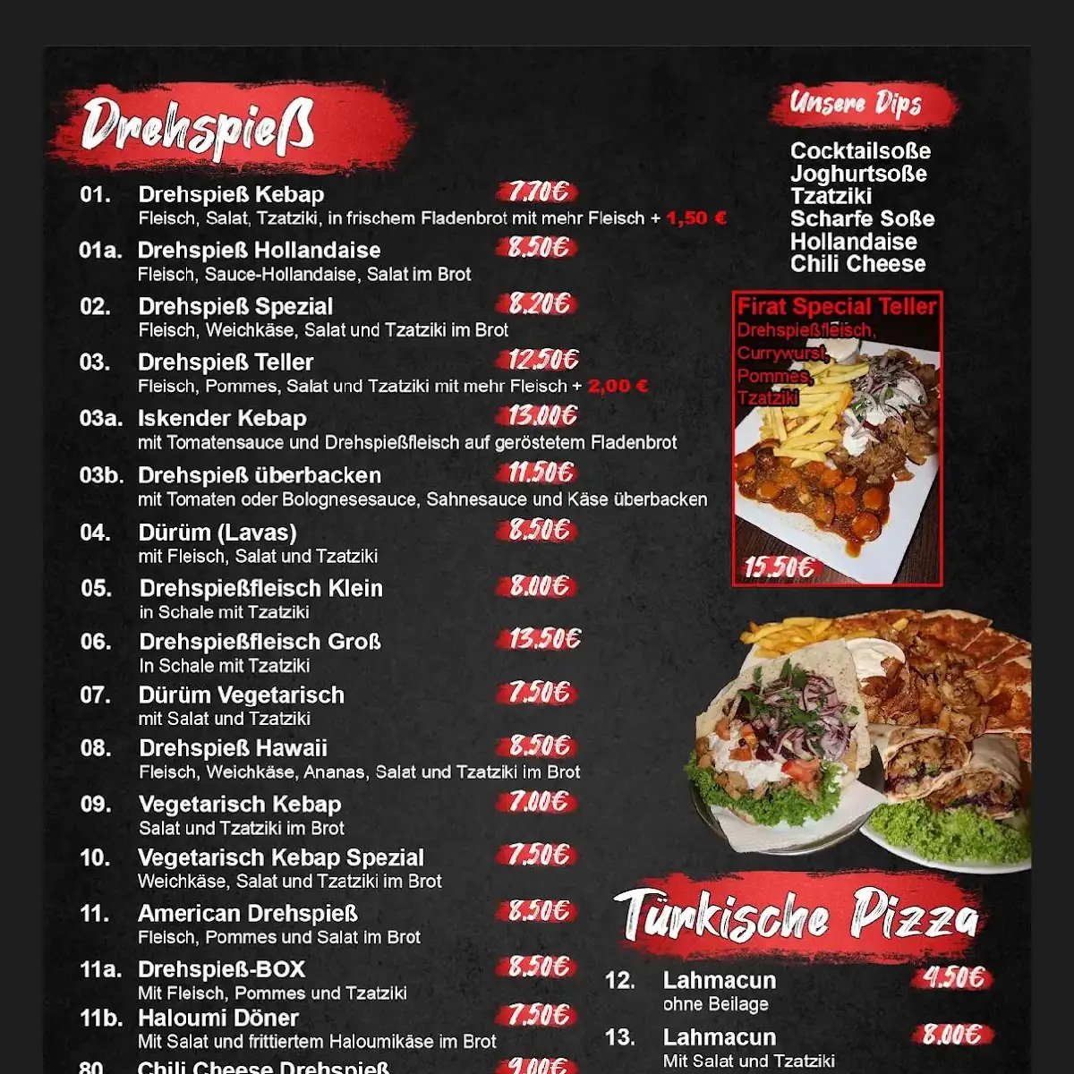 Speisekarte, Firat Pizza