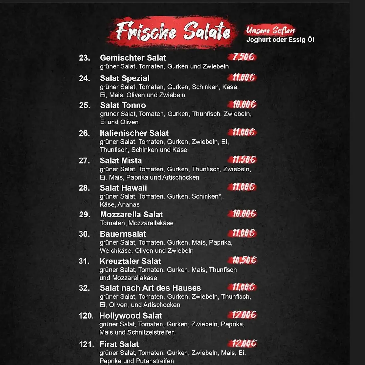 Speisekarte, Firat Pizza