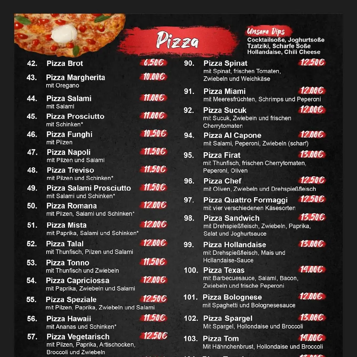 Speisekarte, Firat Pizza
