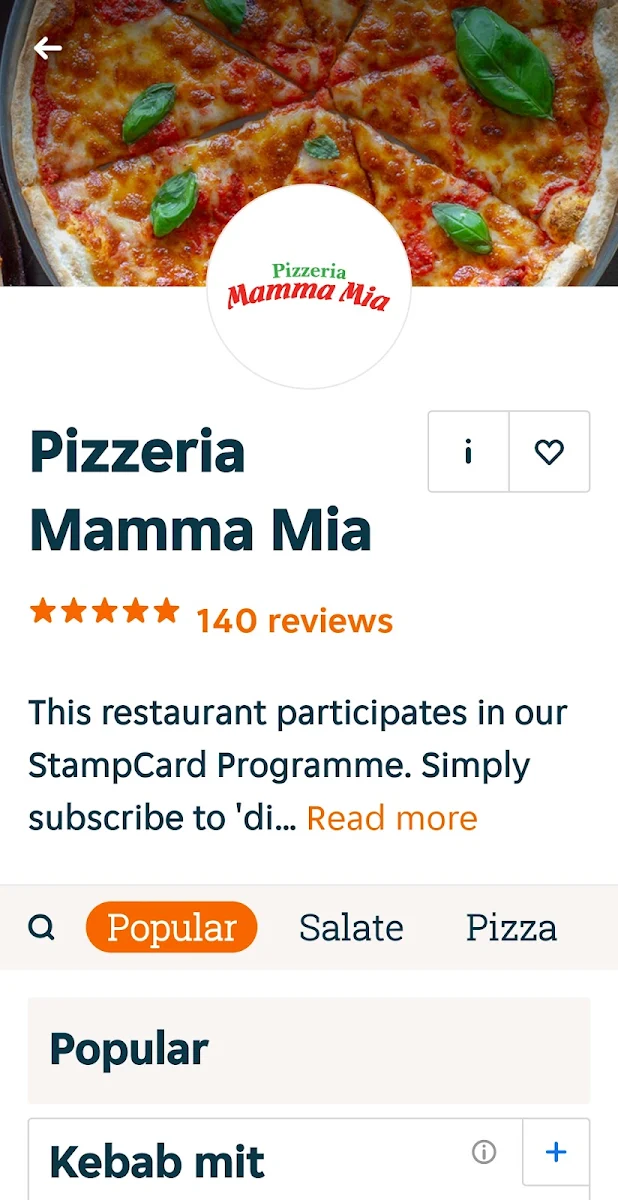 Speisekarte, Pizzeria Mamma Mia