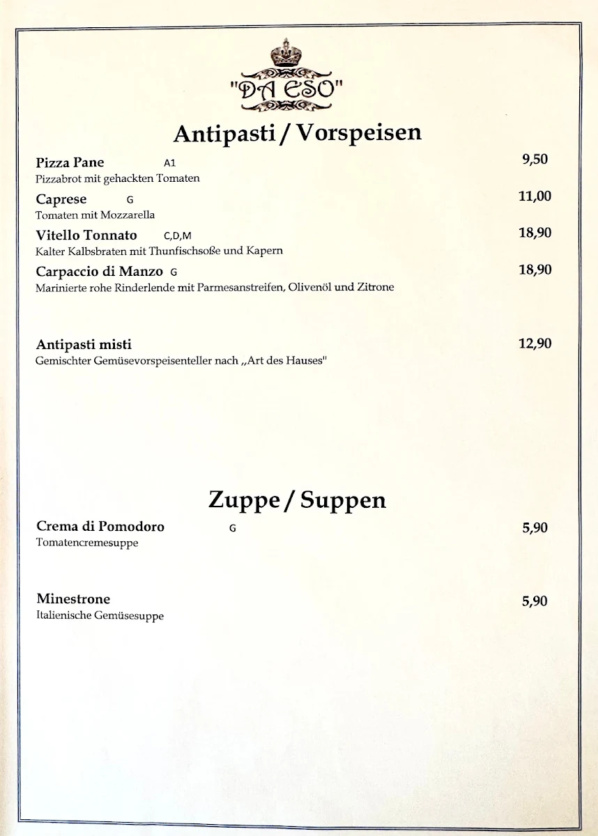 Speisekarte, Da Eso