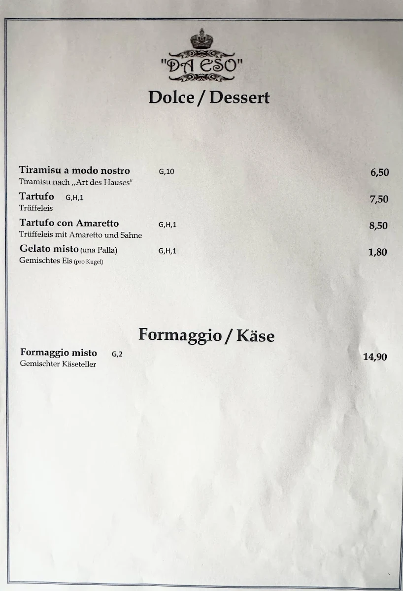 Speisekarte, Da Eso