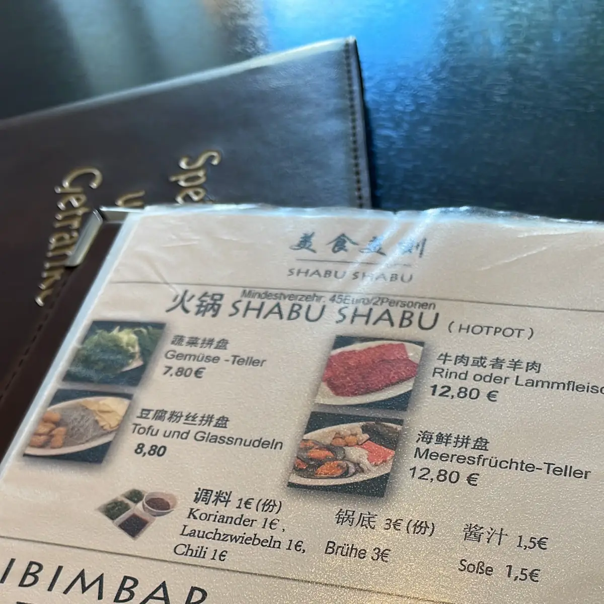 Speisekarte, Shabu Shabu