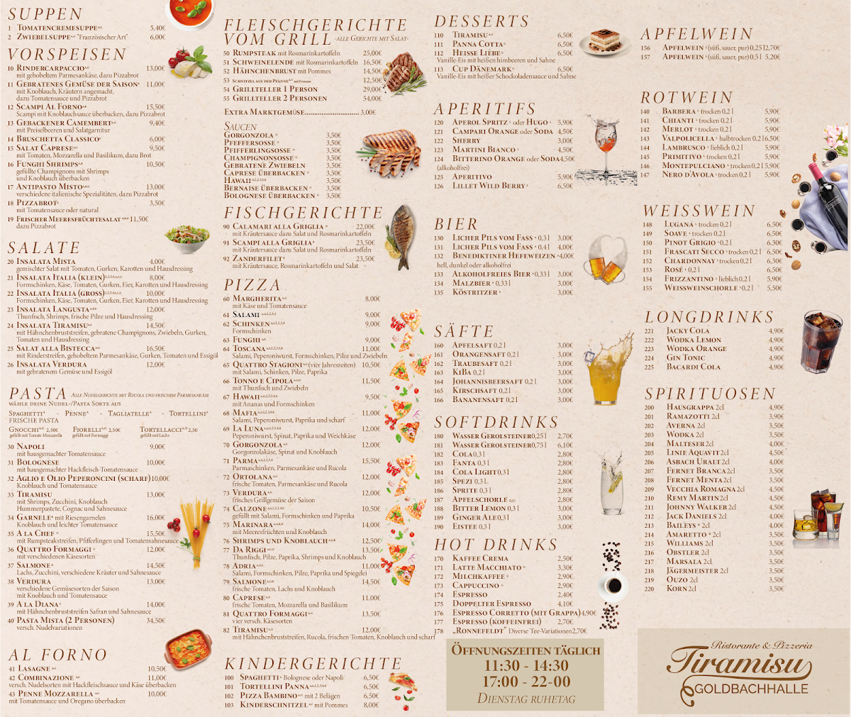 Speisekarte, Ristorante & Pizzeria Tiramisu