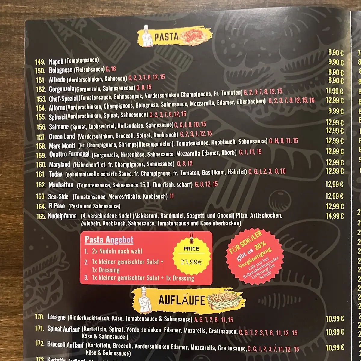 Speisekarte, Star Pizza