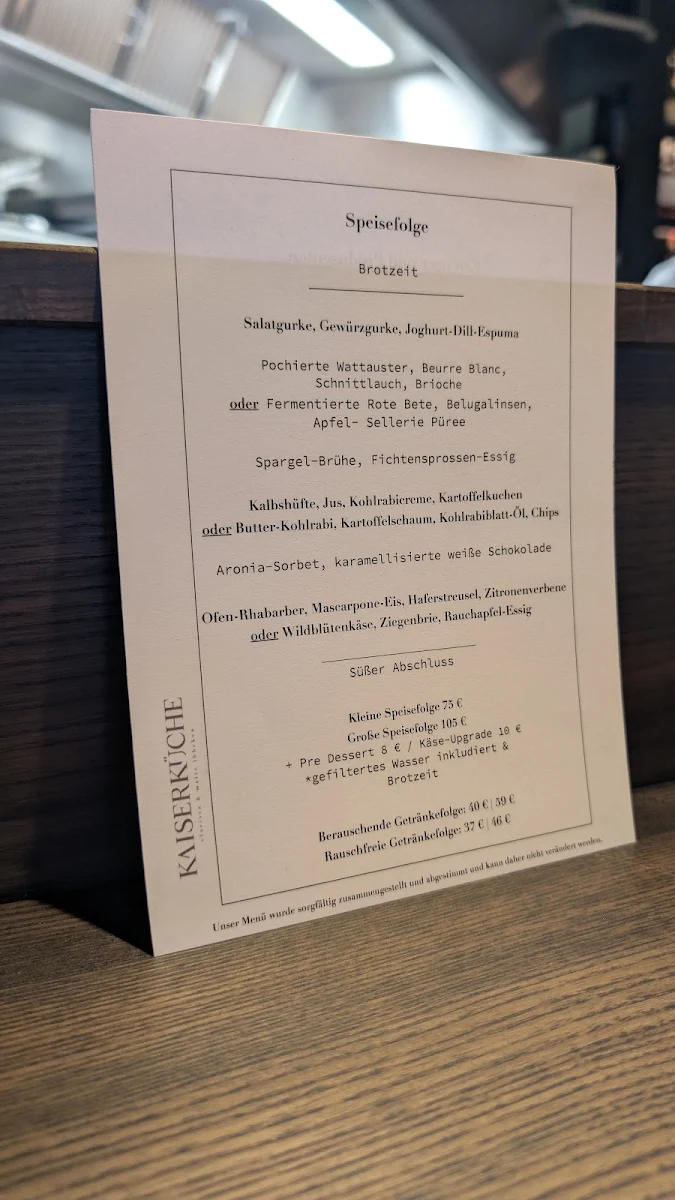 Speisekarte, Kaiserküche