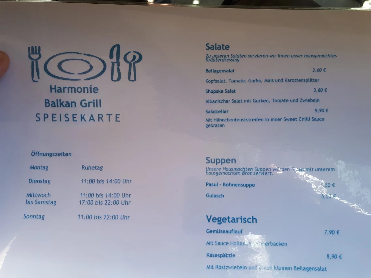 Speisekarte, Harmonie Balkan-Grill