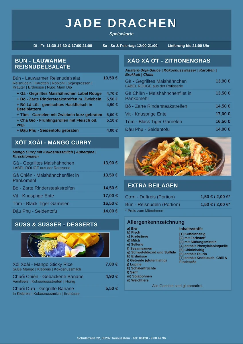 Speisekarte, Jade Drache Restaurant Taunusstein