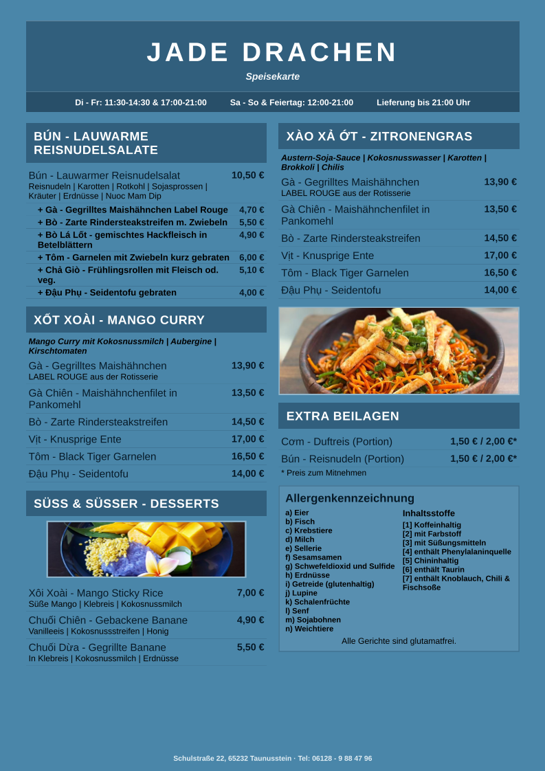 Speisekarte, Jade Drache Restaurant Taunusstein