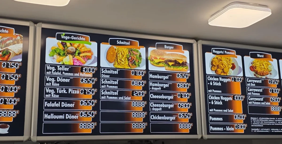 Speisekarte, kebab by yilmaz