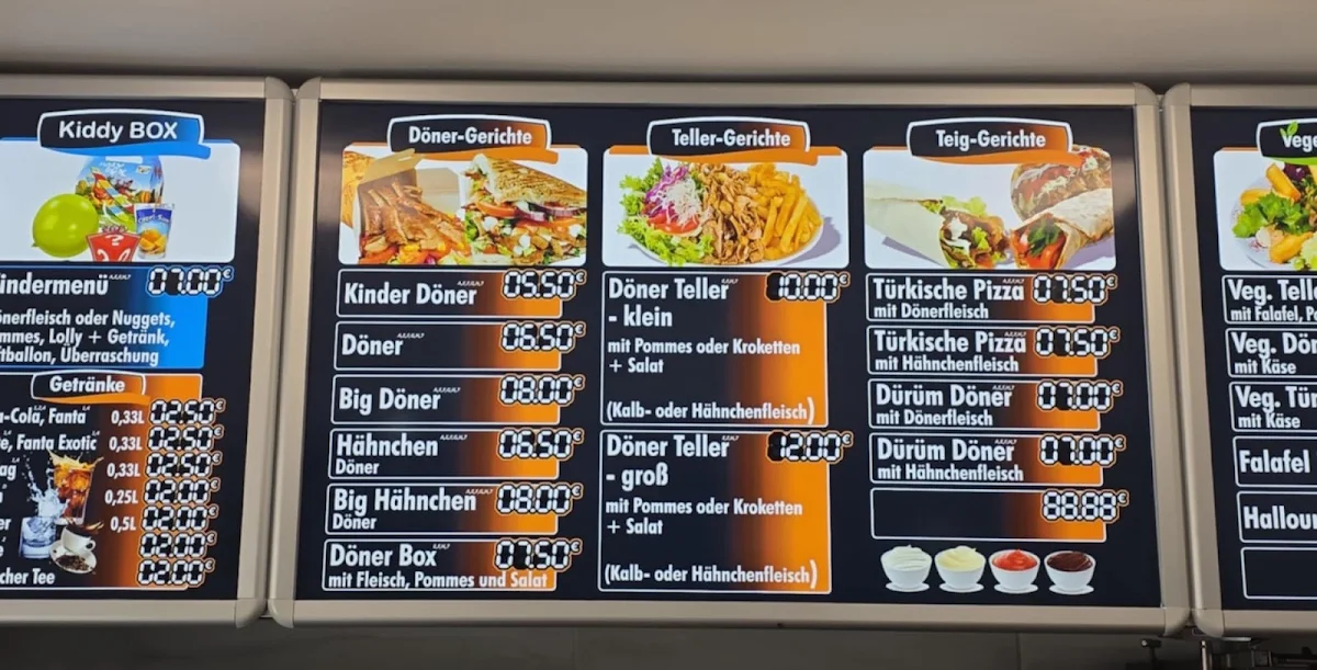 Speisekarte, kebab by yilmaz