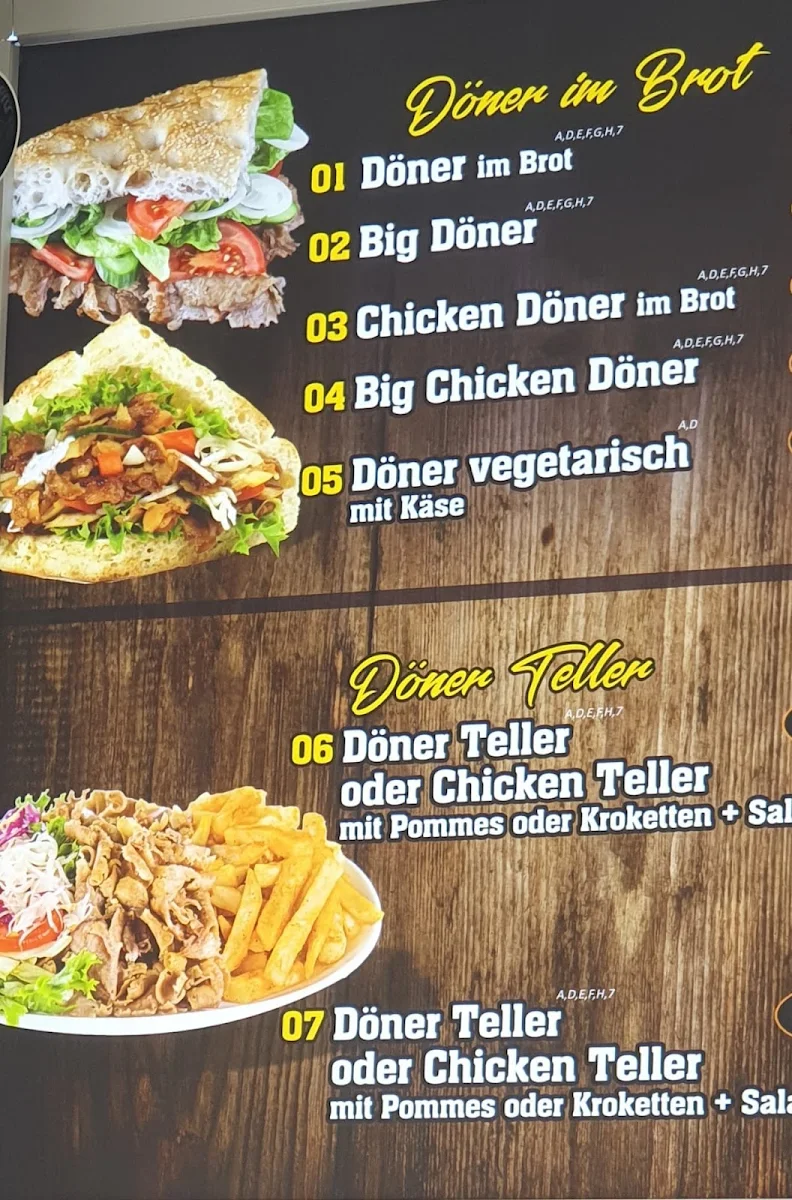 Speisekarte, kebab by yilmaz