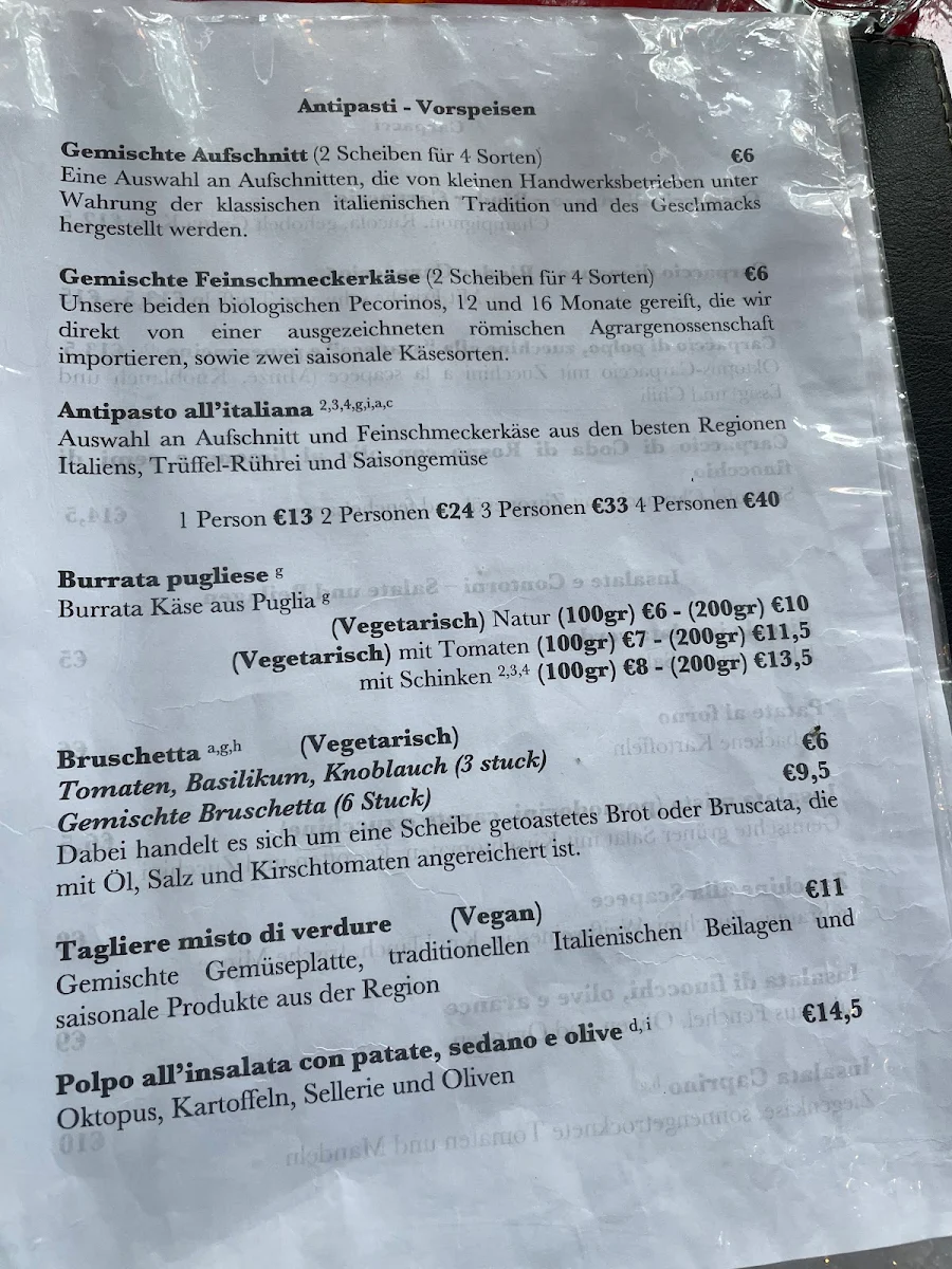 Speisekarte, Osteria Tressanti