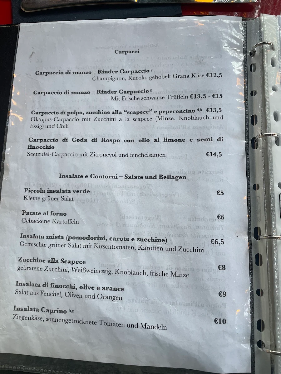 Speisekarte, Osteria Tressanti