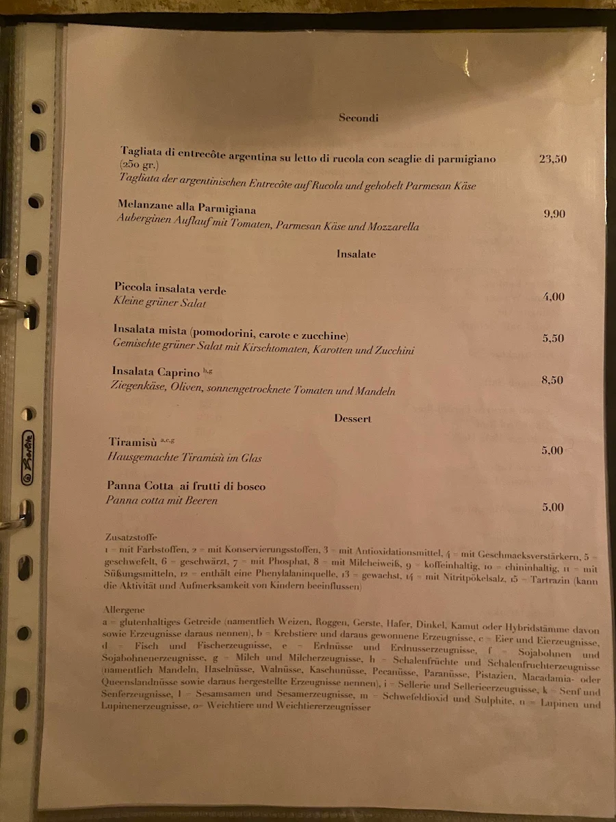 Speisekarte, Osteria Tressanti